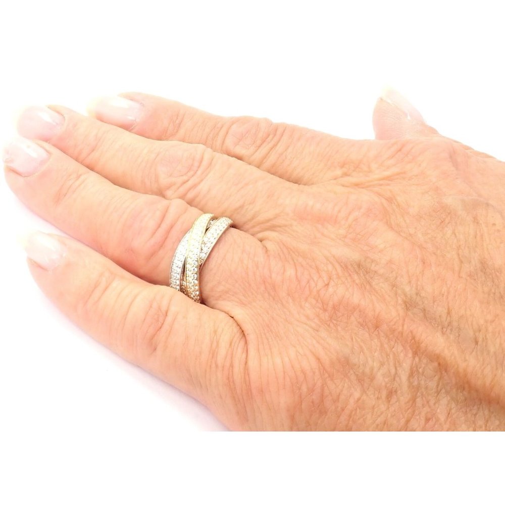 Authentic! Cartier Trinity 18k Gold Diamond Small Model Band Ring Size 51 Cert - Picture 4 of 10